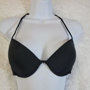 Victoria's Secret Elegant Black Halter Crochet Design Bra 32C